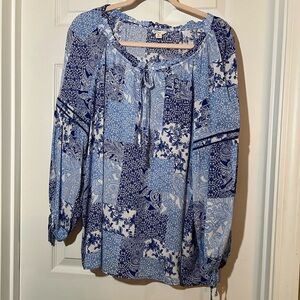 💐Cato Floral boho Patchwork Tunic in Blue and White size xlarge